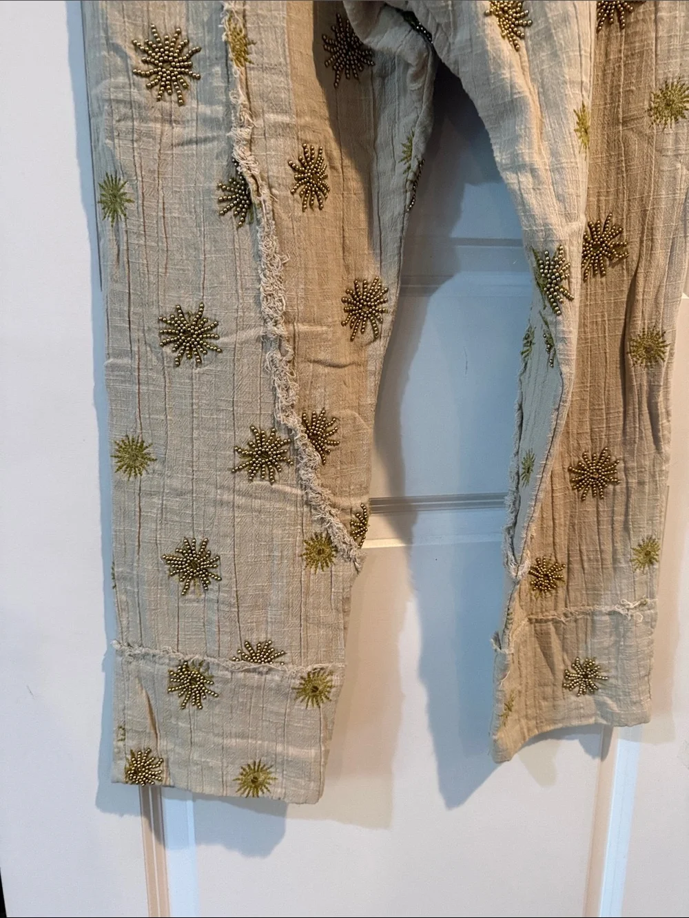 Free People Cream Embroidered Sunburst Harem Pants